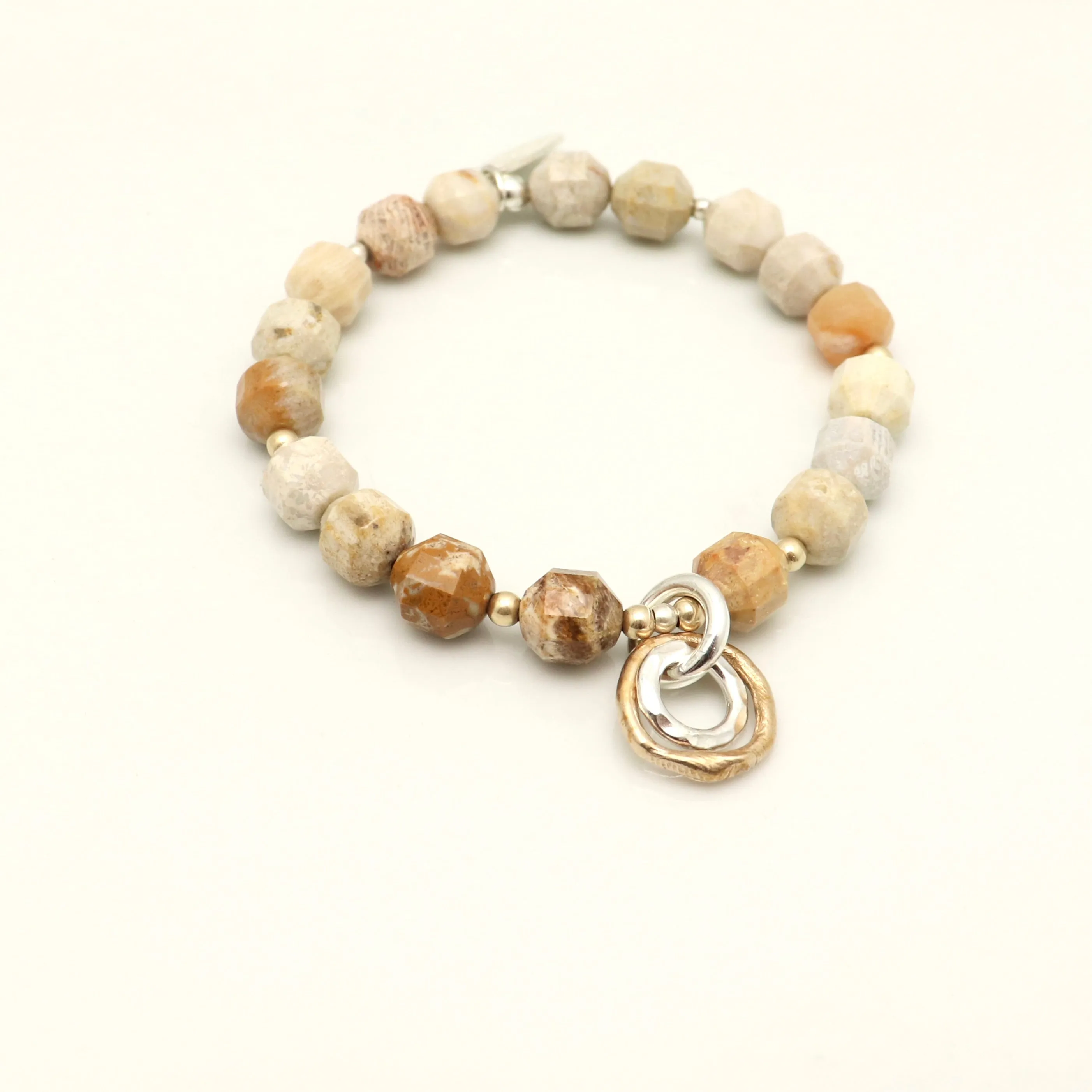 Natural Fossil Coral Jasper Stone Pendulum Bracelet