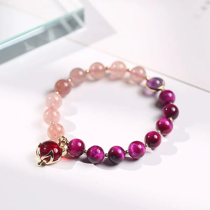 Natural Strawberry Crystal/Amethyst/Rose Red Tiger Eye Beads Bracelet