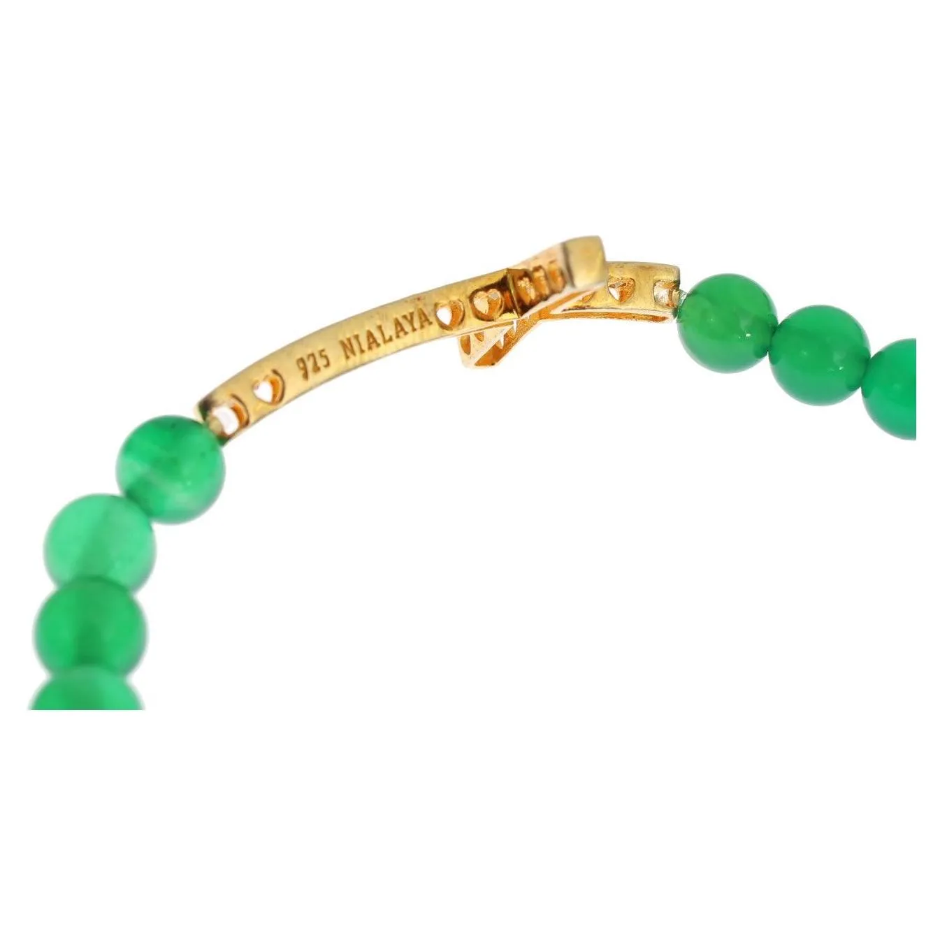 Nialaya Elegant Green Jade Bead & Gold Plated Bracelet