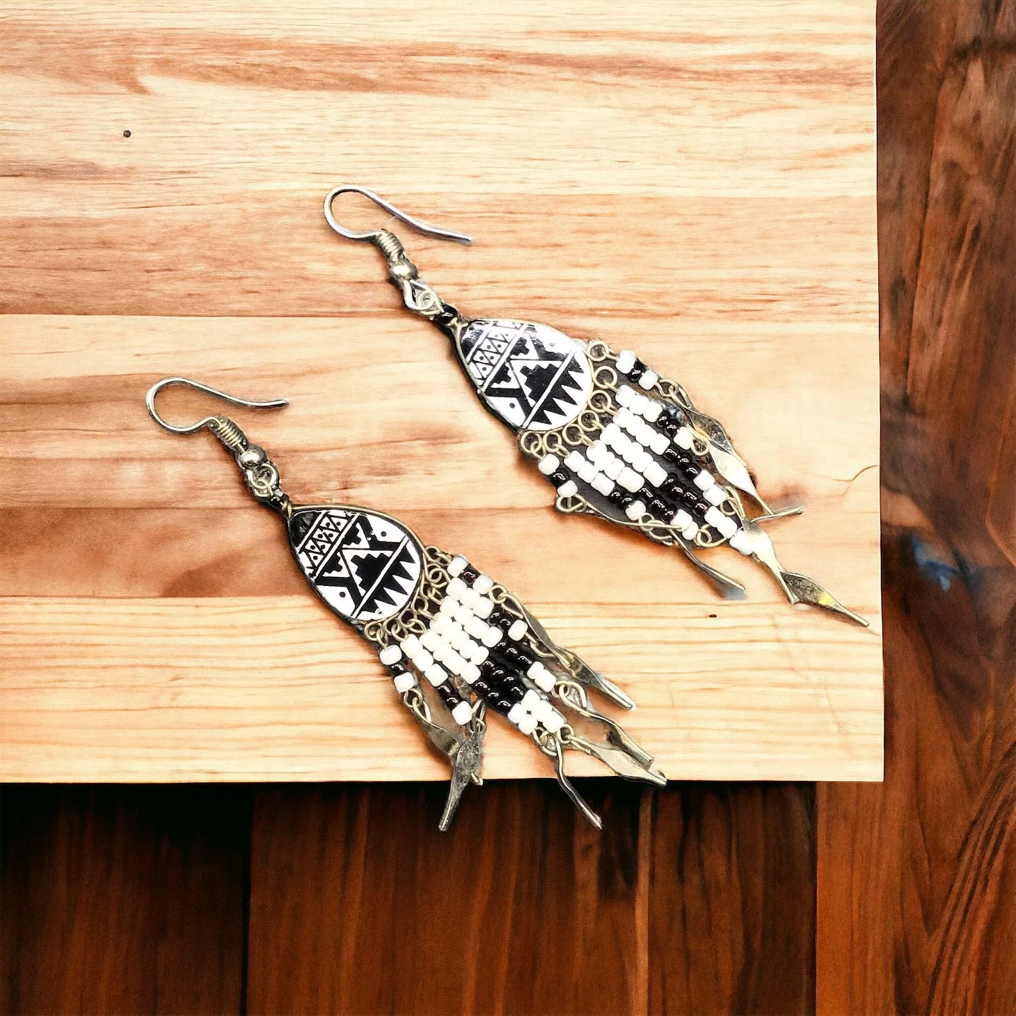 OldTribes™ Small Sized Southwestern Black and White Teardrop Earrings