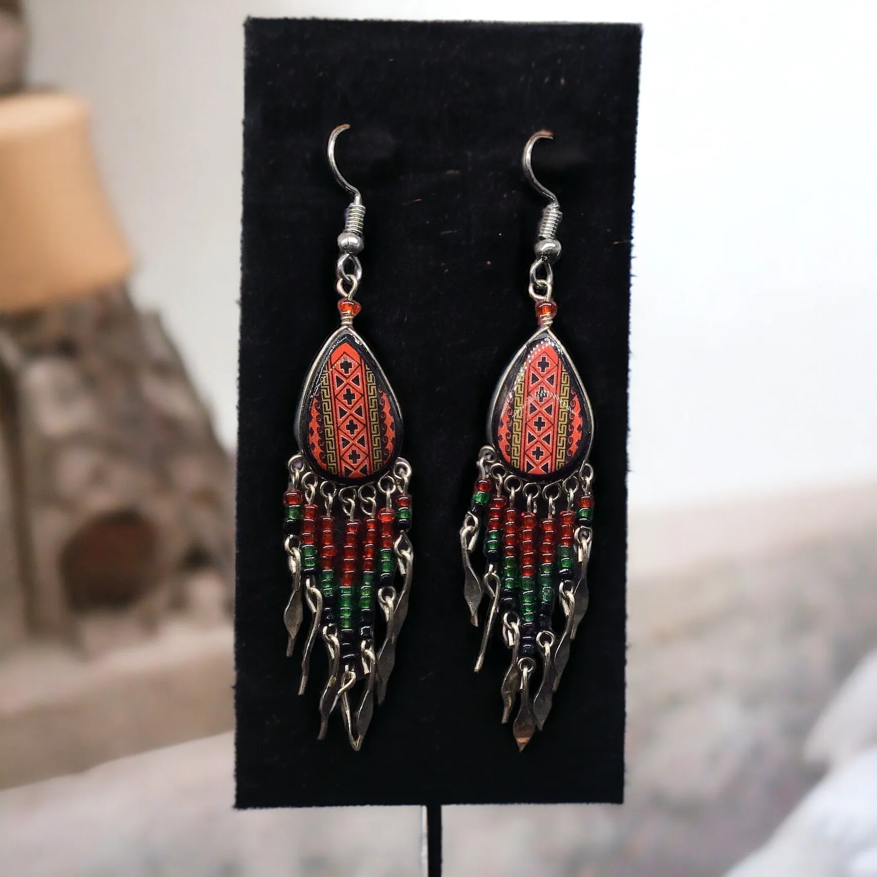 OldTribes™ Small Sized Southwestern Red and Black Teardrop Earrings