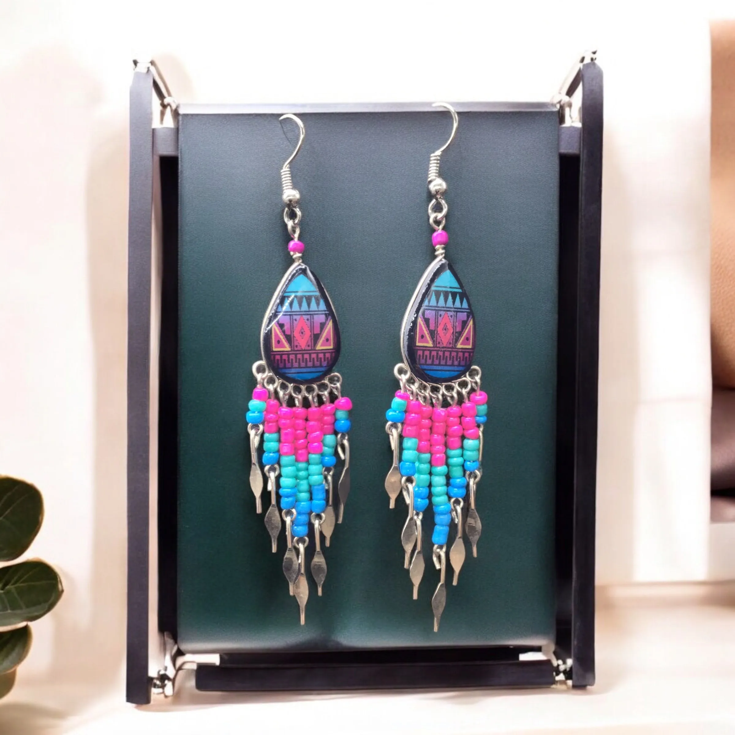 OldTribes™ Small Sized Southwestern Turquoise and Pink Teardrop Earrings