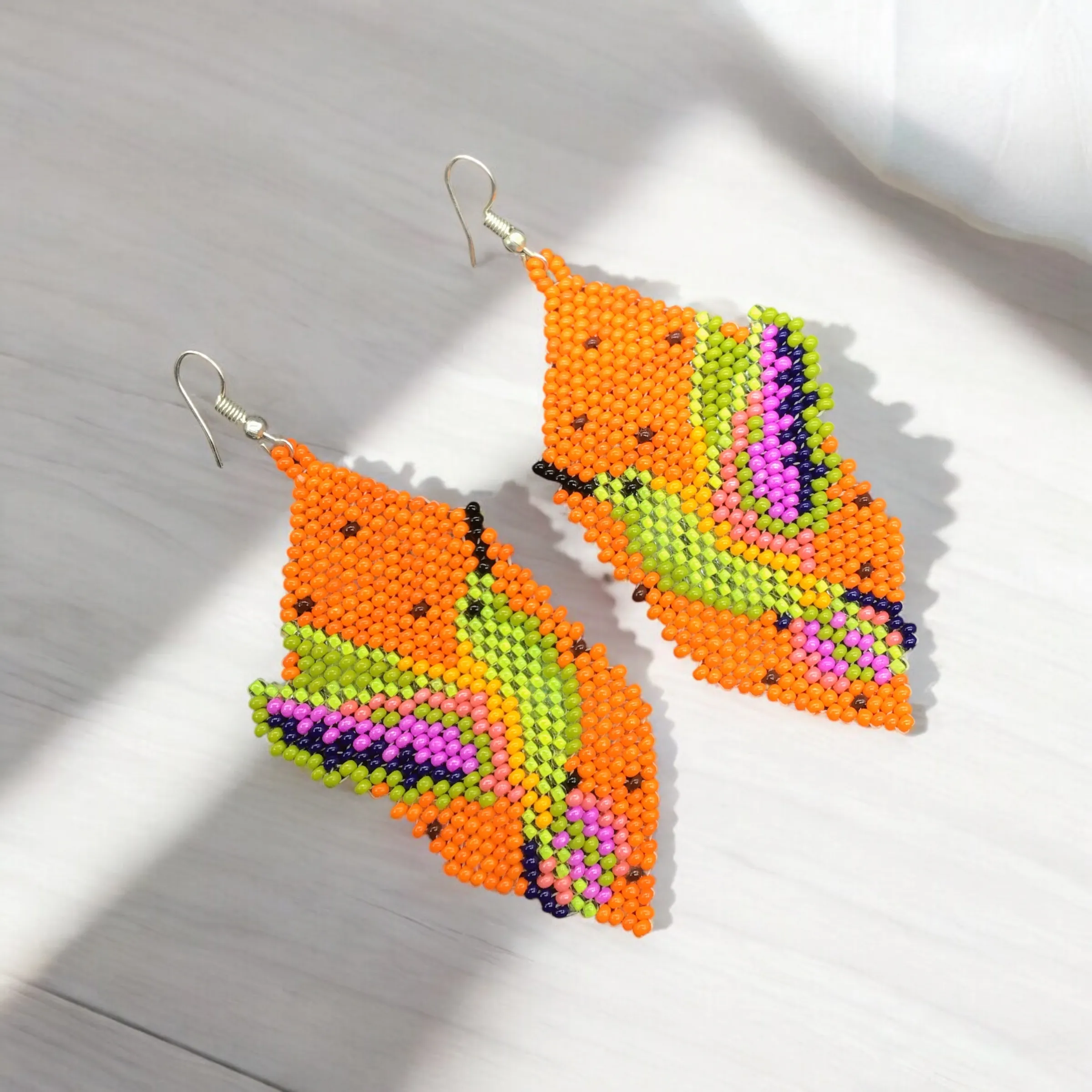 Orange Beaded hummingbird earrings