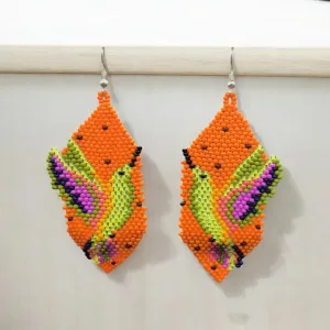 Orange Beaded hummingbird earrings