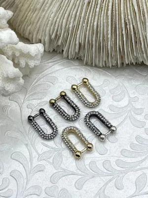 Pave U shape Finding, U Shape BRASS Finding with CZ, Cubic Zirconia, U Link Chain Connector, 5 Finishes. Fast Ship