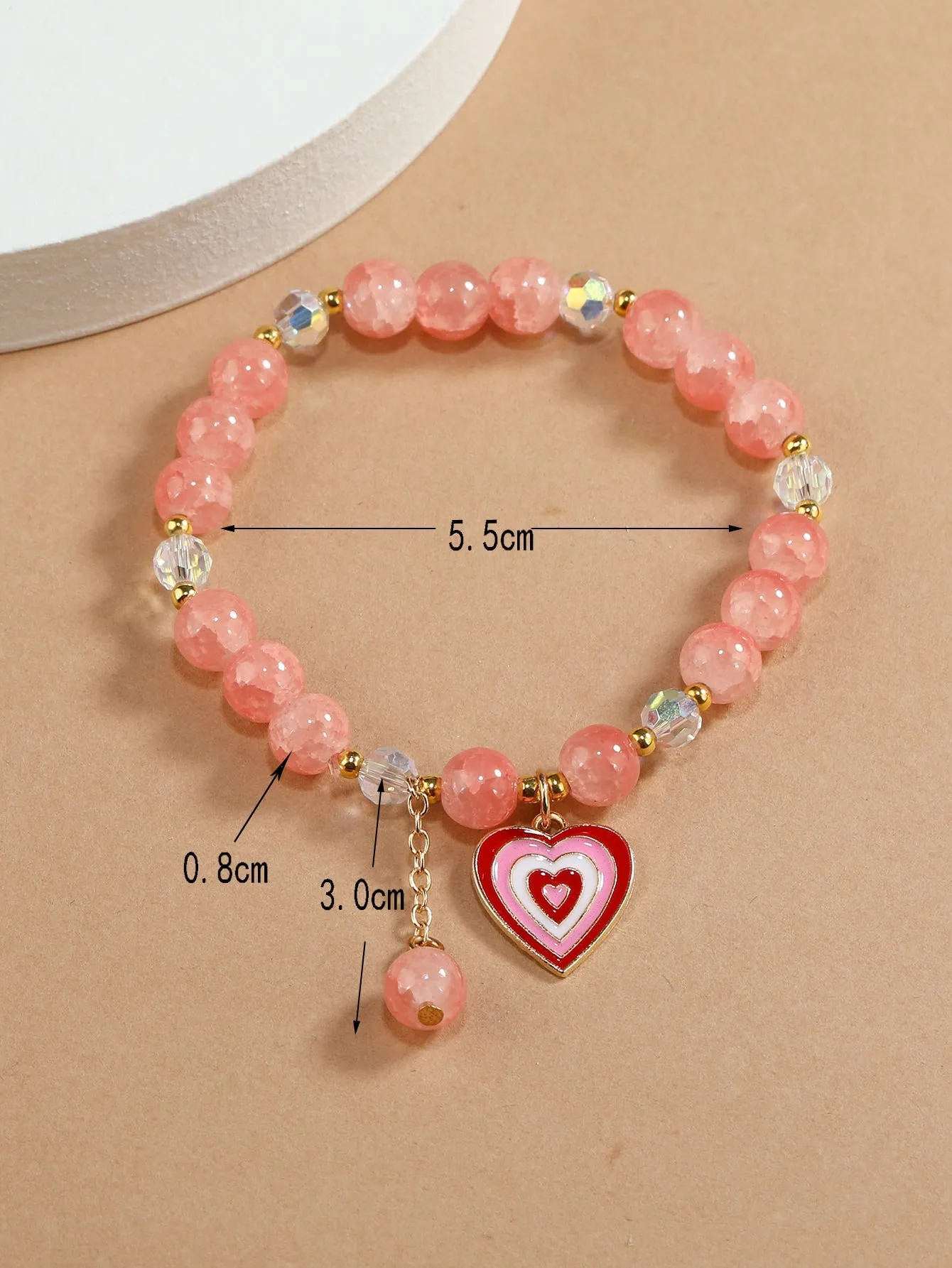 Peachy Heart Charm Beaded Bracelet for Women Men Stretchy Stackable Bracelets