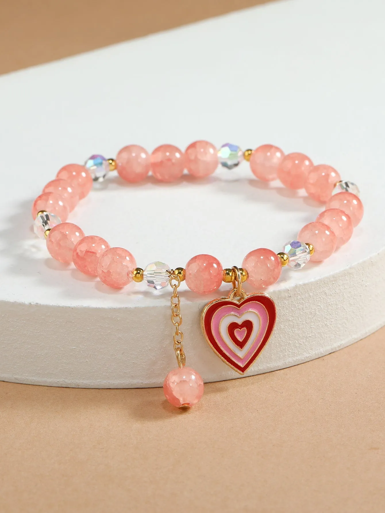 Peachy Heart Charm Beaded Bracelet for Women Men Stretchy Stackable Bracelets