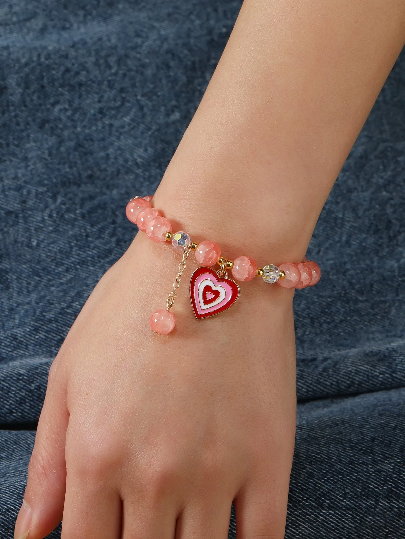 Peachy Heart Charm Beaded Bracelet for Women Men Stretchy Stackable Bracelets