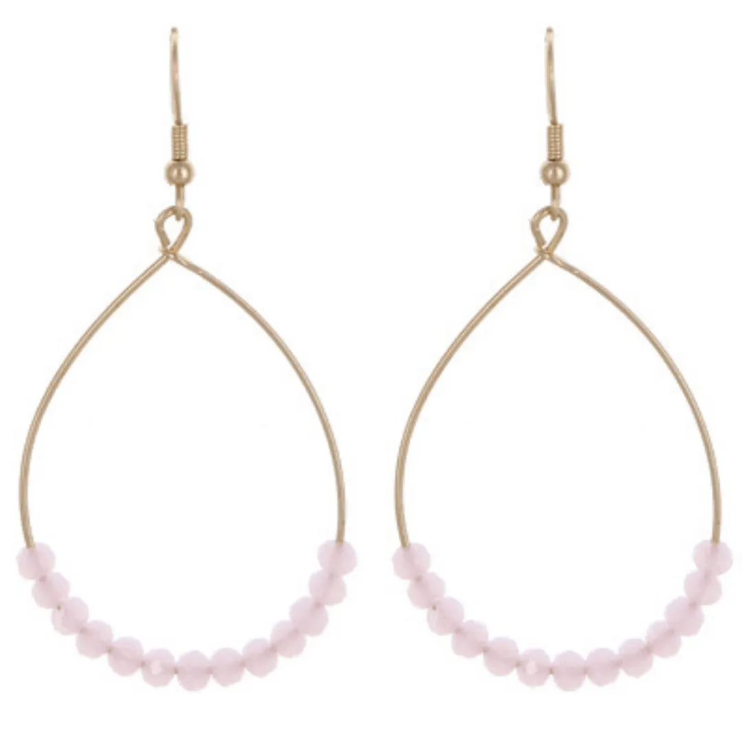 Pink Glass Beaded Hoop Earrings In Gold