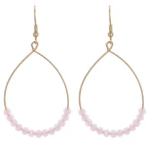 Pink Glass Beaded Hoop Earrings In Gold