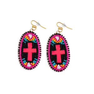 Purple Cross Beaded Earrings