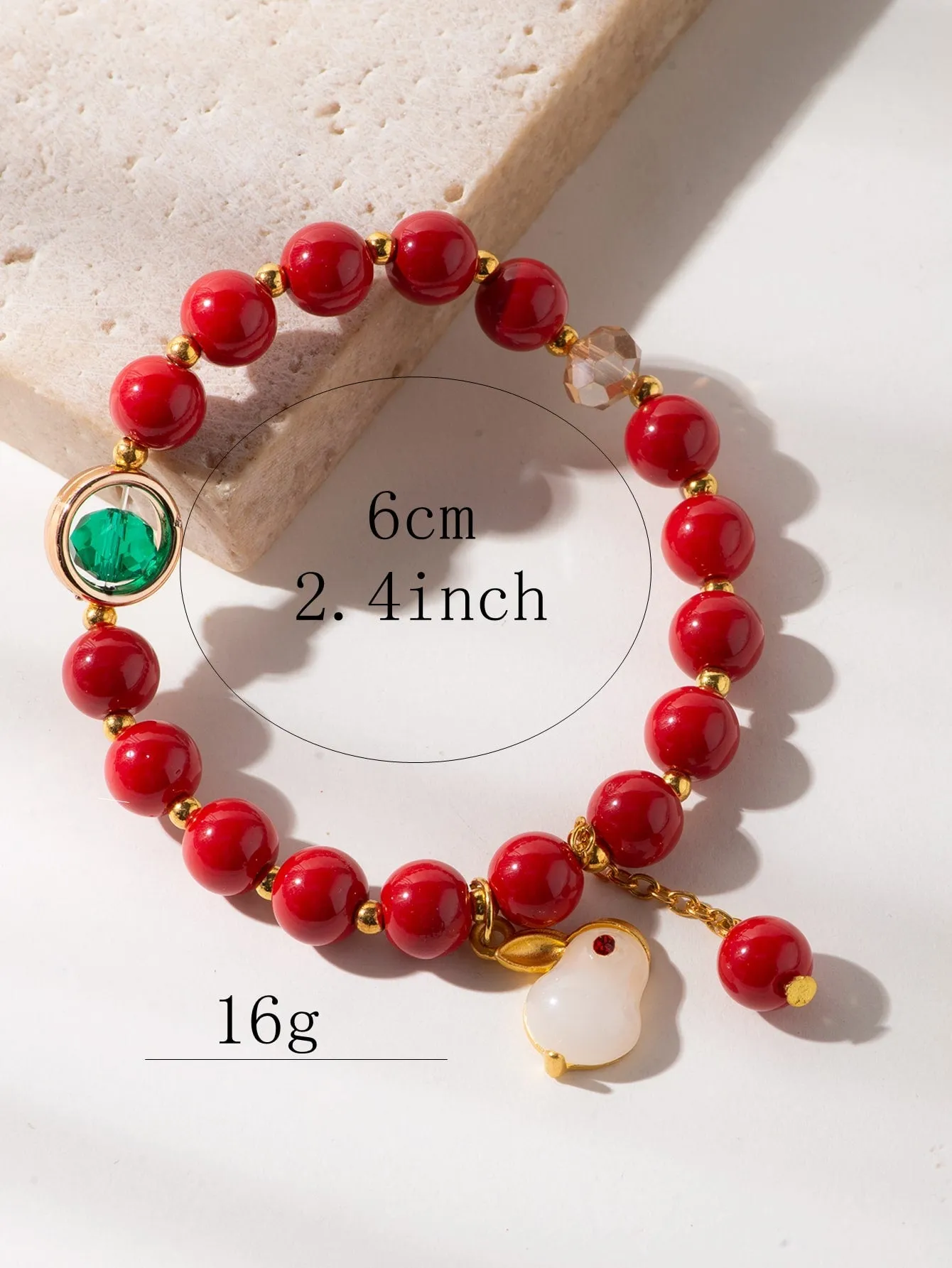 Rabbit Charm Red Beaded Bracelet Women Bracelet Stackable Bracelet Crafted