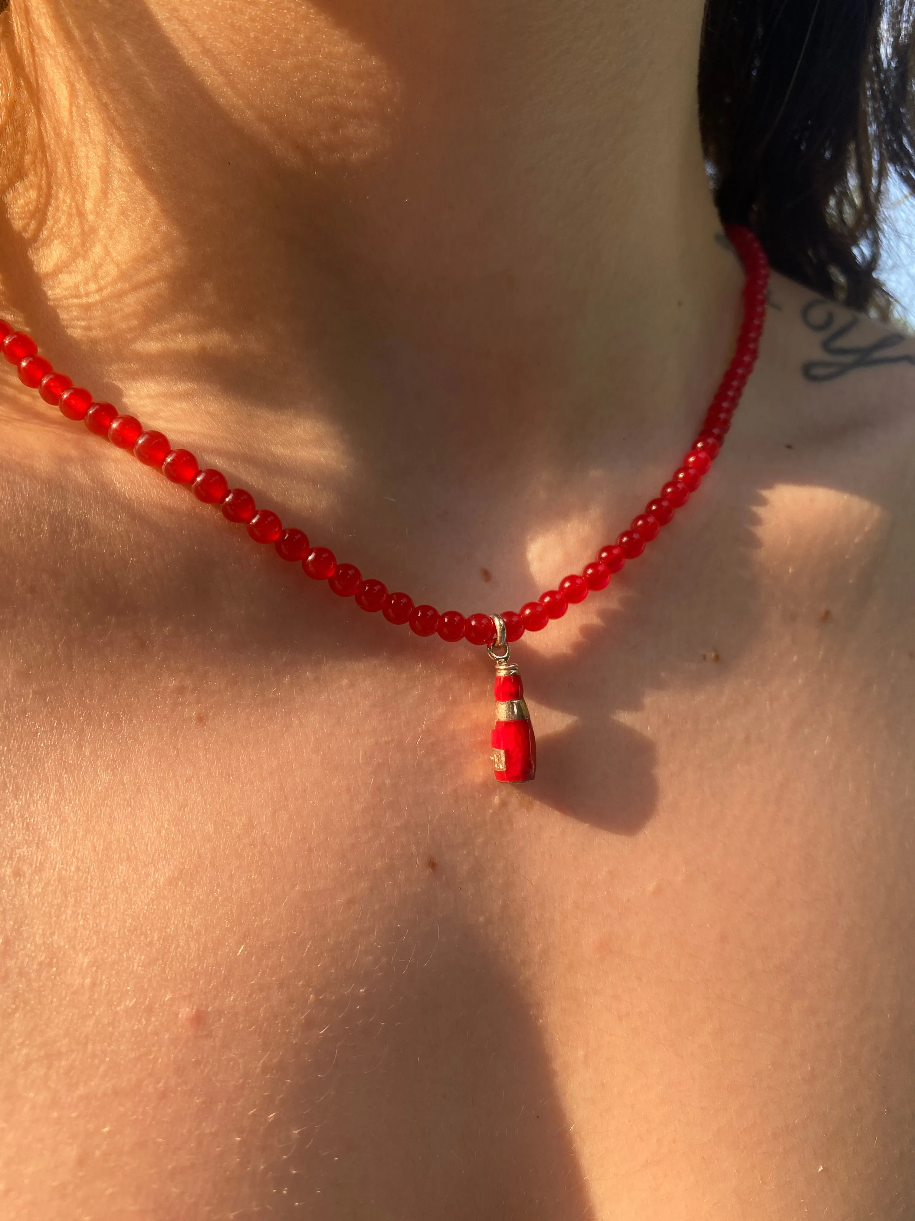 Red Beer Beaded Necklace