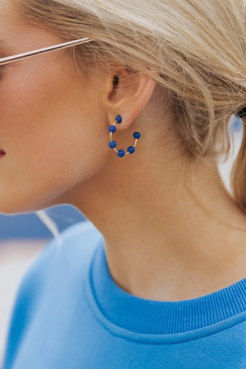 Royal Blue Beaded Hoop Earrings