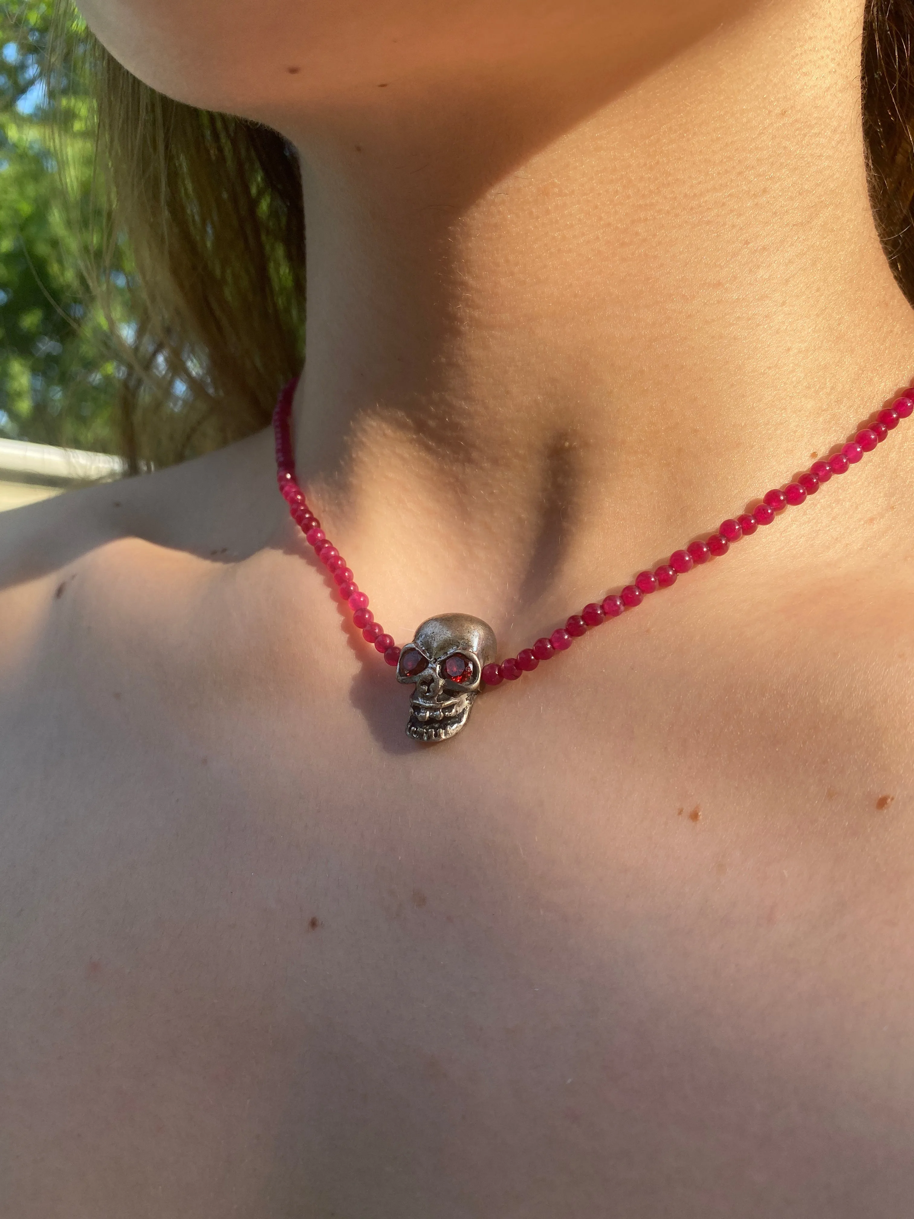 Ruby Skull Beaded Necklace