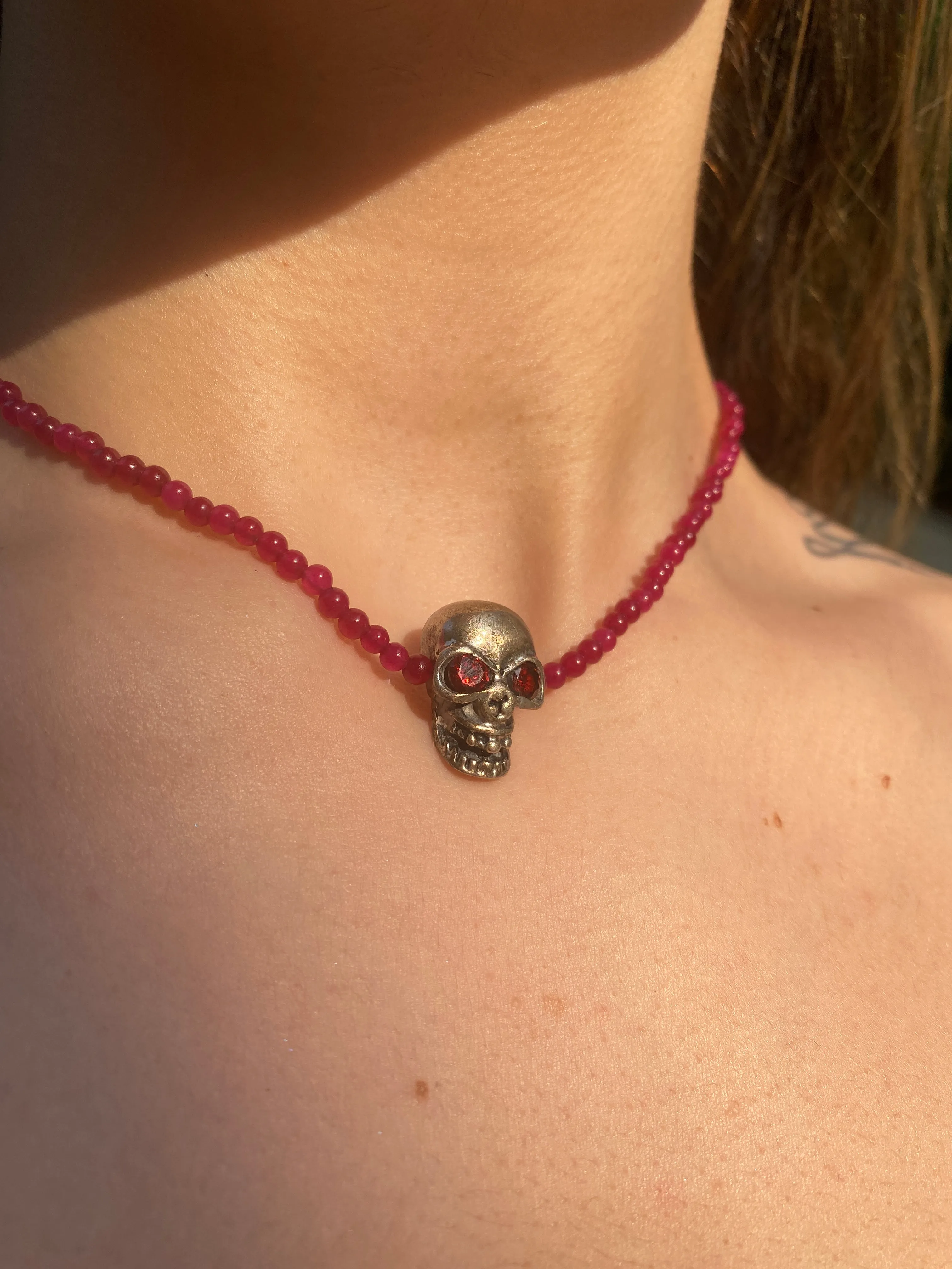 Ruby Skull Beaded Necklace