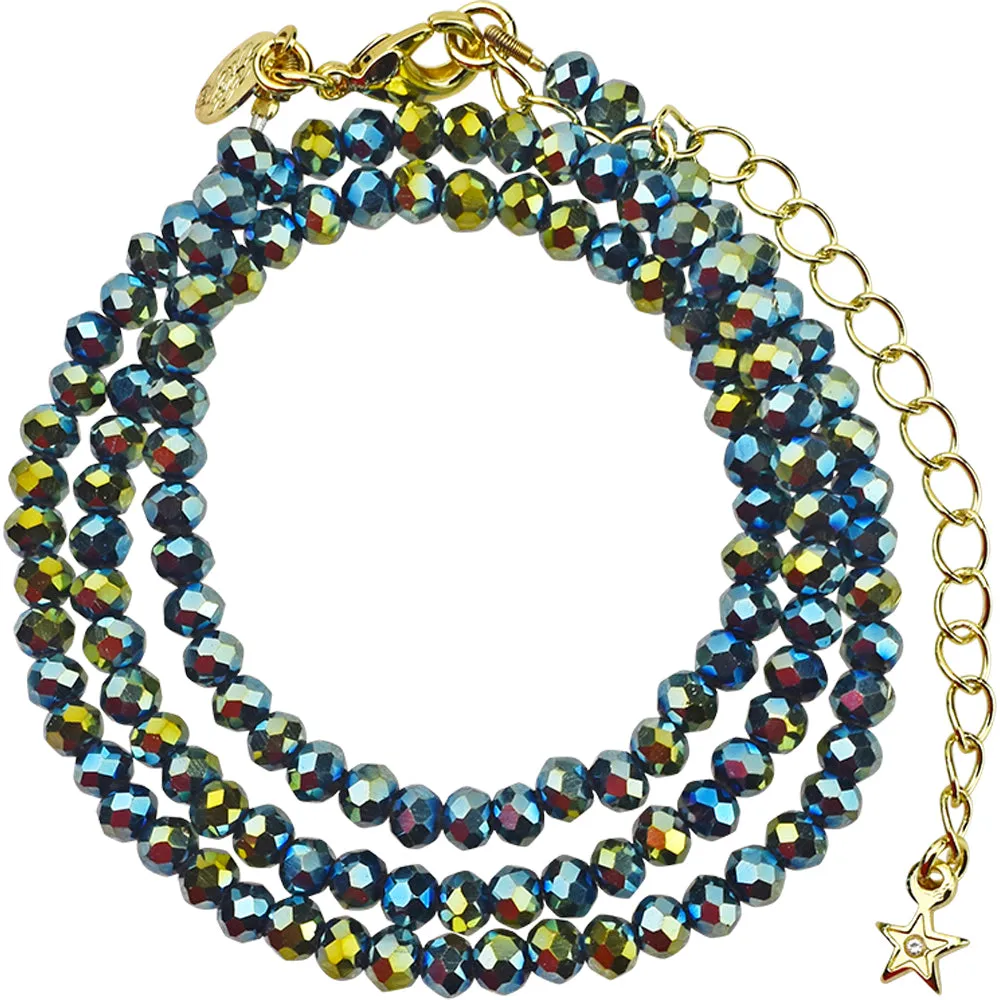 Shimmer Bead 18" Necklace (Goldtone/Green Iris)