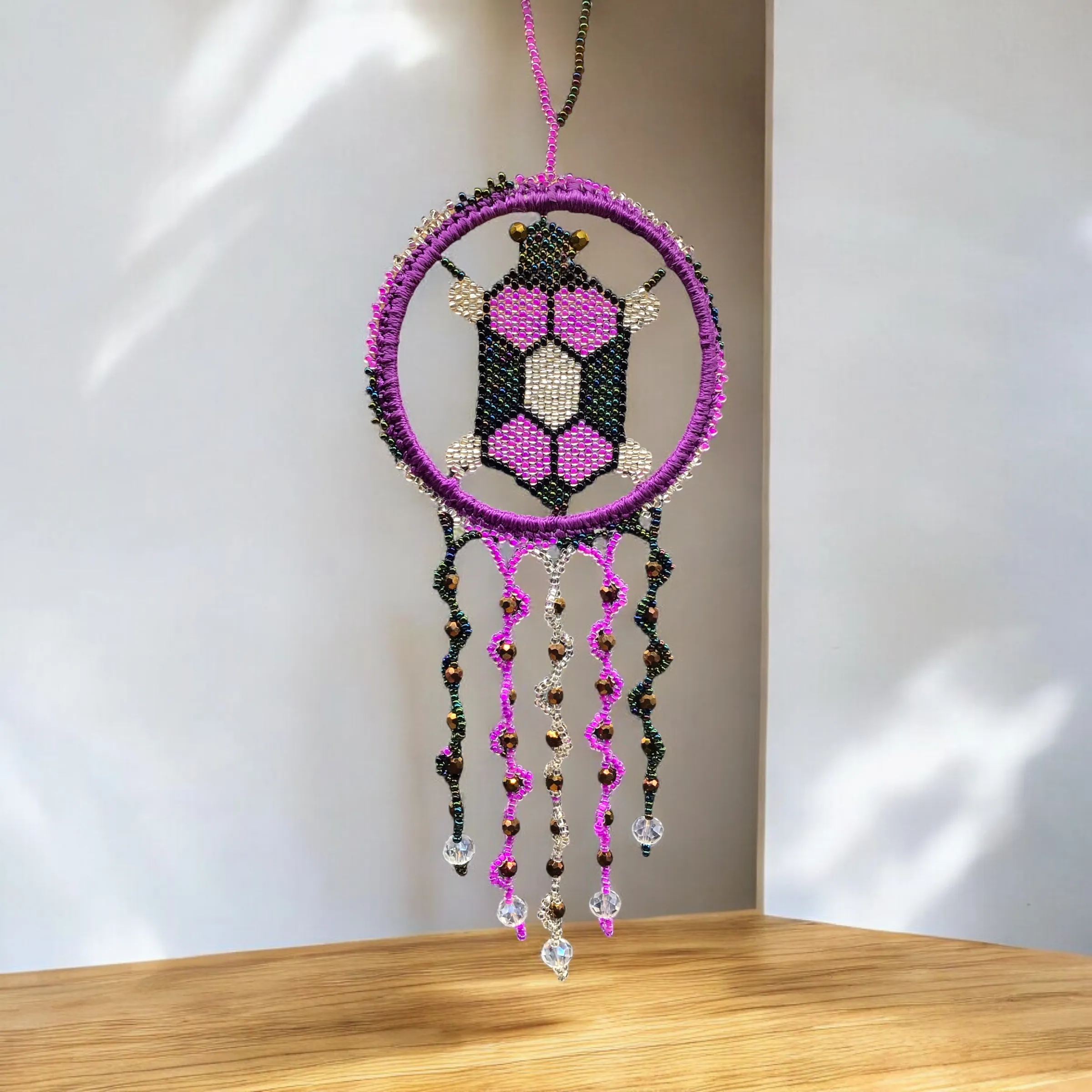 Silver and Pink Beaded Turtle Ornament