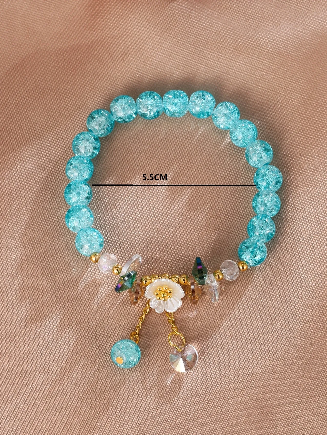 Sky Blue Flower Decor Beaded Bracelet Stackable Stretch Bracelets Creative Beads