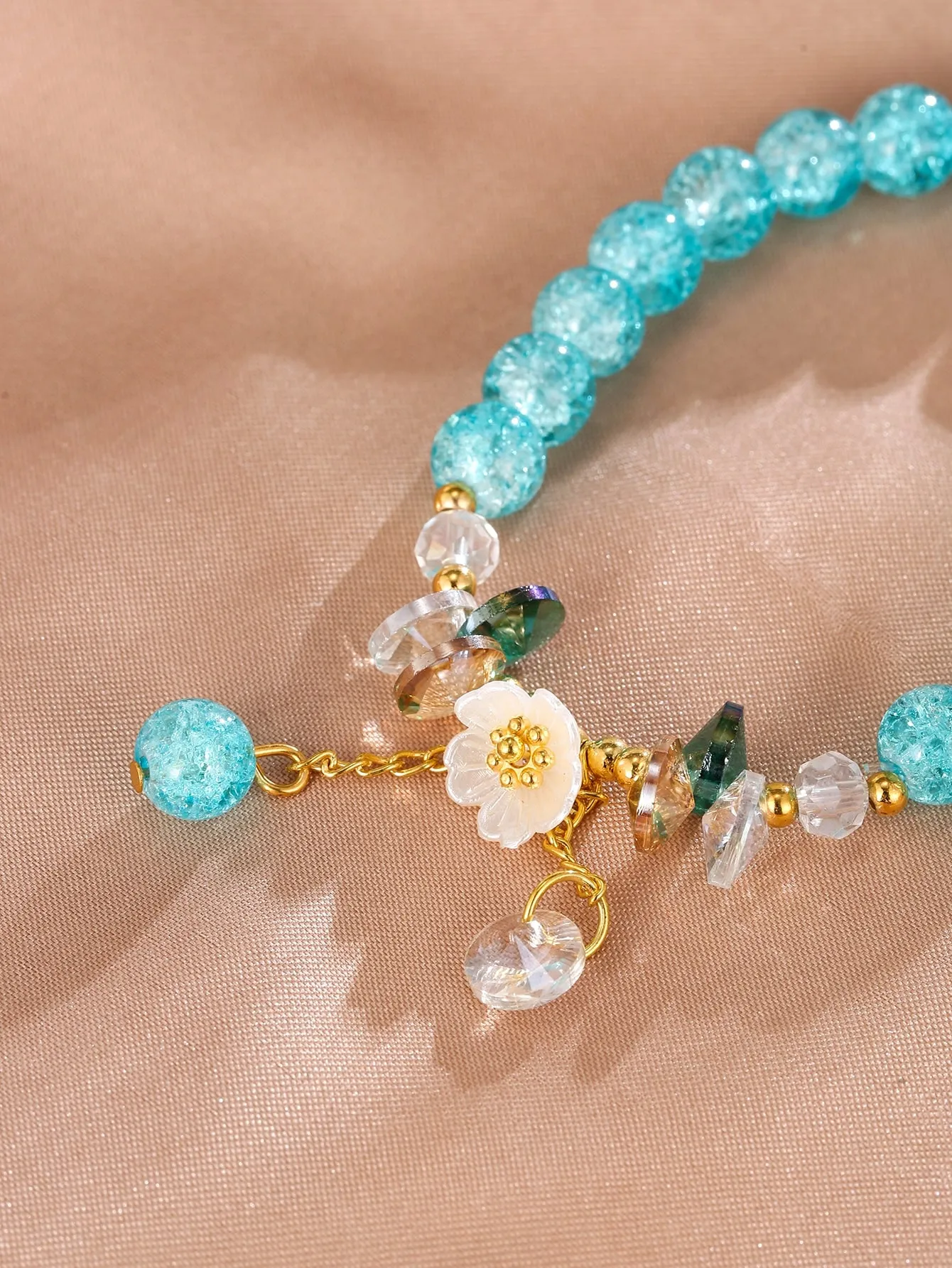 Sky Blue Flower Decor Beaded Bracelet Stackable Stretch Bracelets Creative Beads