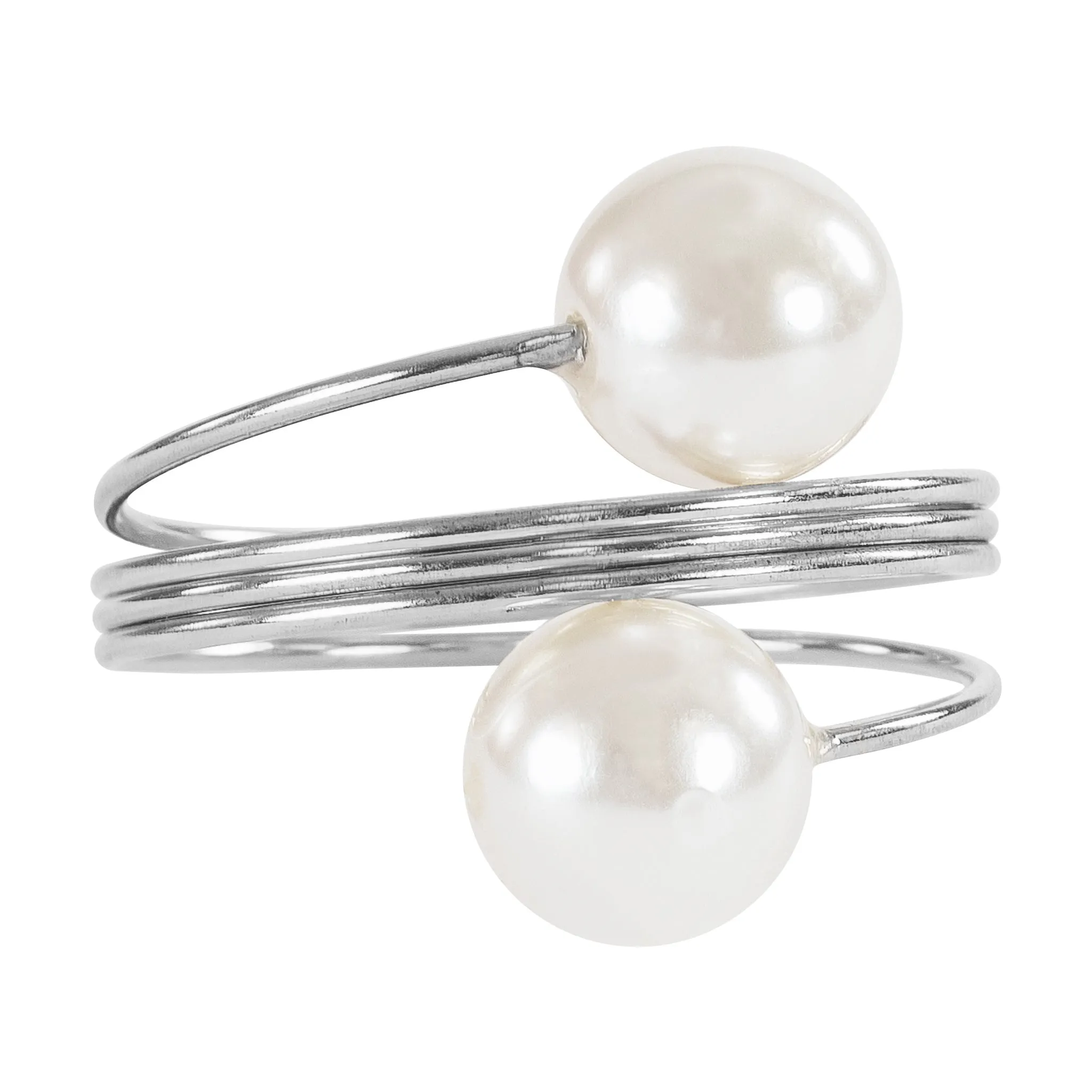 Spiral Faux Pearl Napkin Ring - Silver