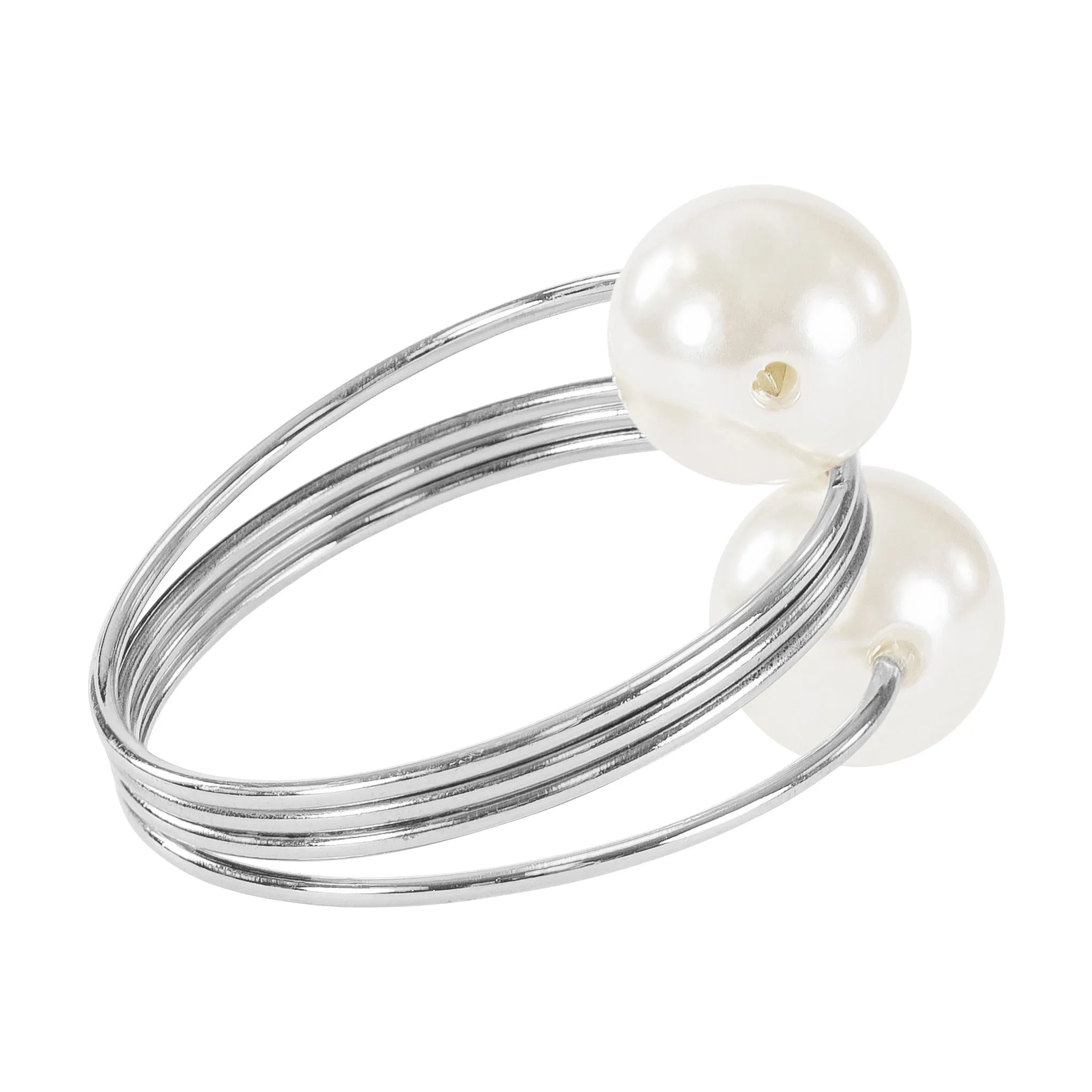 Spiral Faux Pearl Napkin Ring - Silver