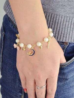 Star Moon Charm Pearl Bracelet