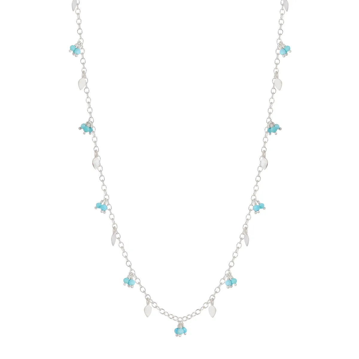 Sterling Silver Tiny Petal Chain with Turquoise