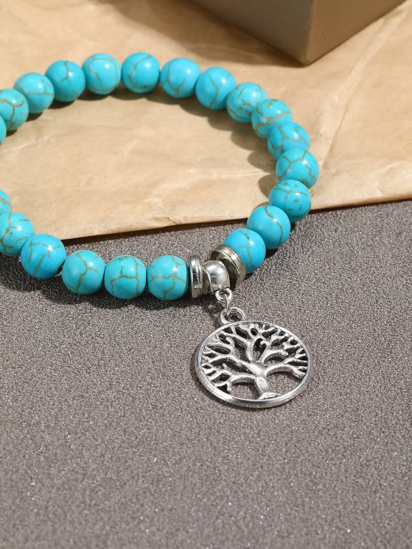 Tree Charm Turquoise Beaded Bracelet Women Bracelet Stackable Bracelet Crafted