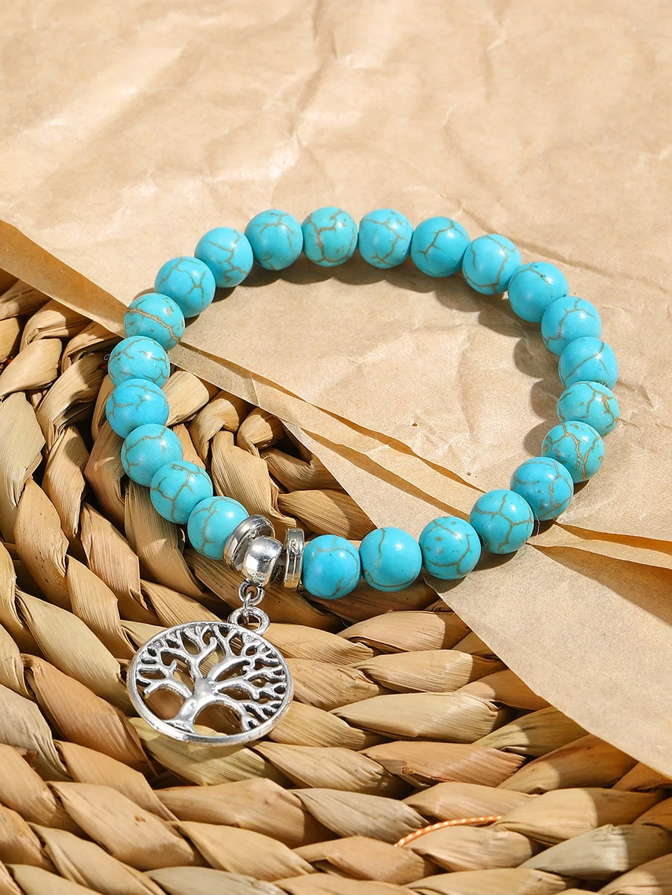 Tree Charm Turquoise Beaded Bracelet Women Bracelet Stackable Bracelet Crafted