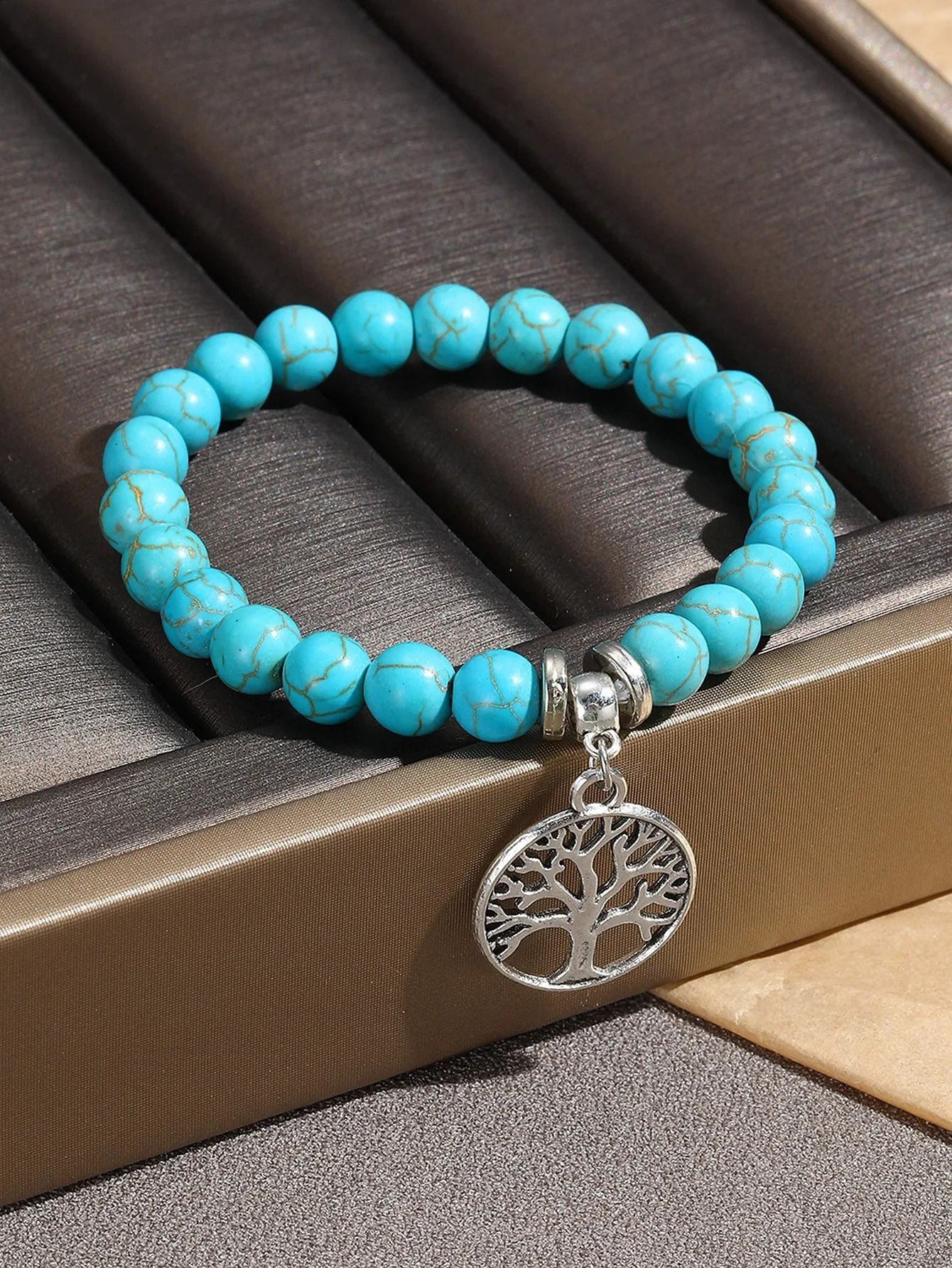 Tree Charm Turquoise Beaded Bracelet Women Bracelet Stackable Bracelet Crafted