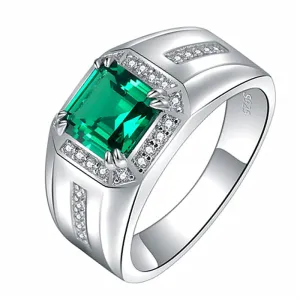 Trendy Emerald Sapphire Men Ring - 925 Sterling Silver