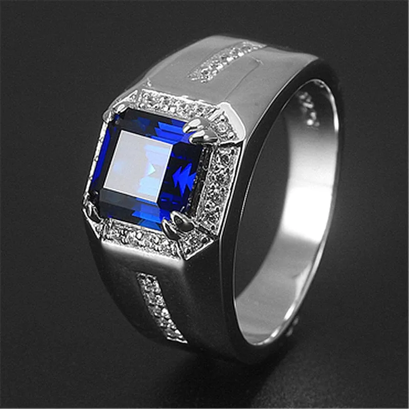 Trendy Emerald Sapphire Men Ring - 925 Sterling Silver