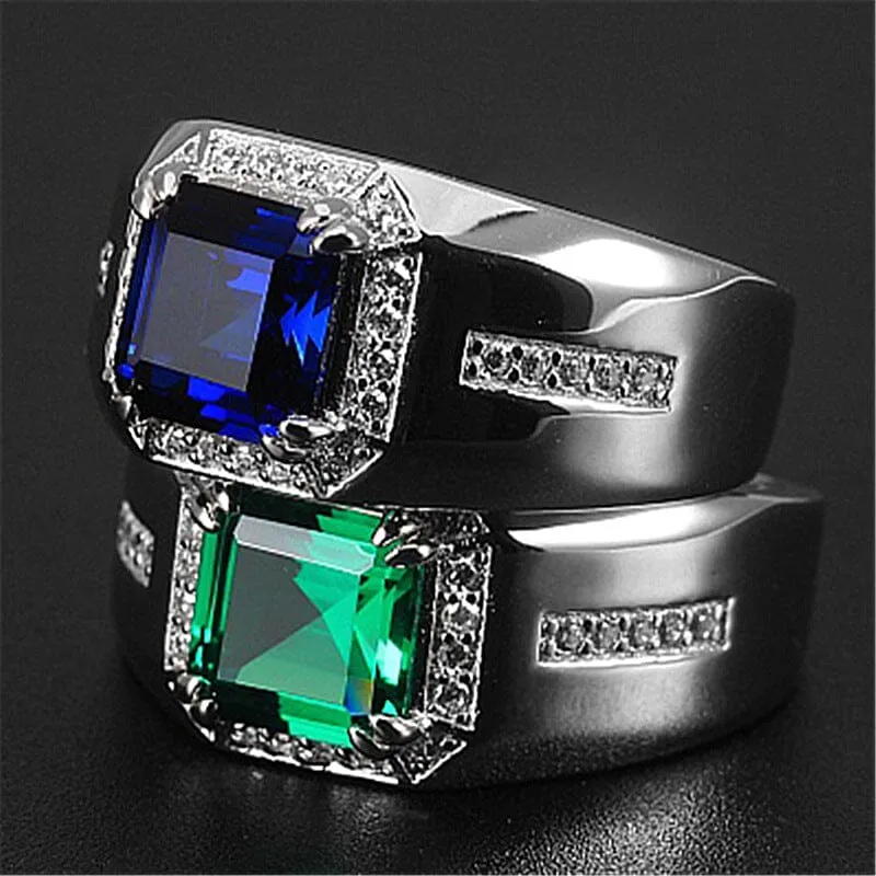 Trendy Emerald Sapphire Men Ring - 925 Sterling Silver