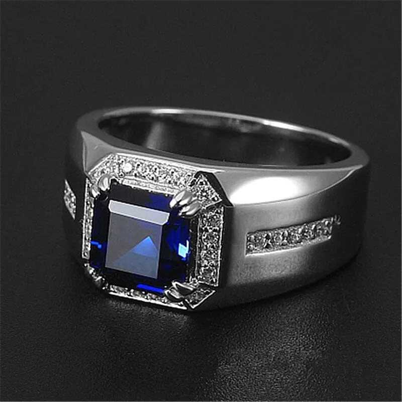 Trendy Emerald Sapphire Men Ring - 925 Sterling Silver