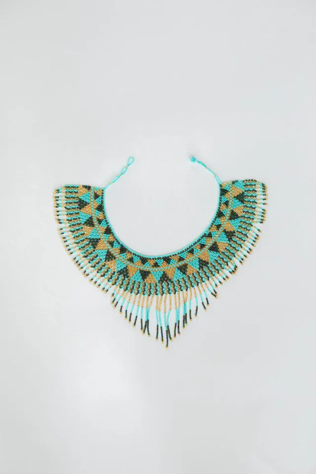 Turquoise Cascading Beaded Hat Necklace