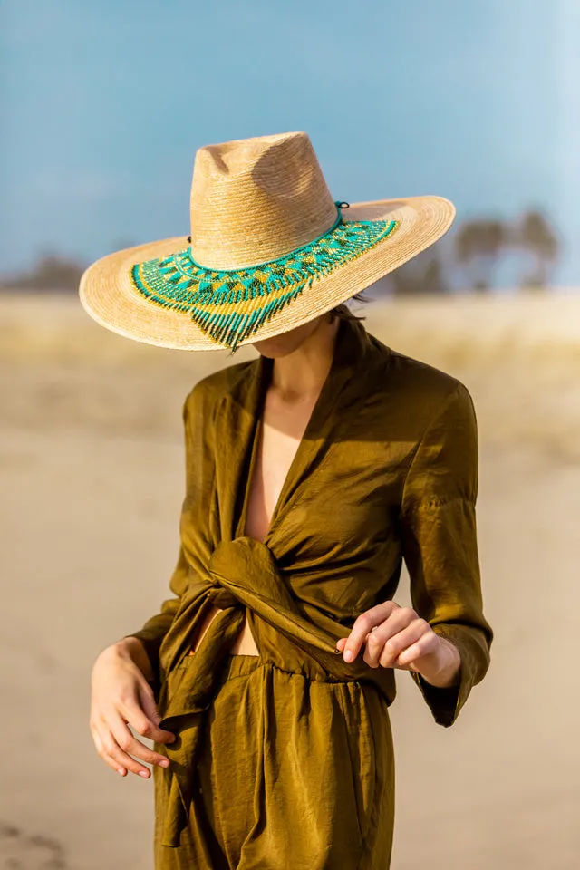 Turquoise Cascading Beaded Hat Necklace