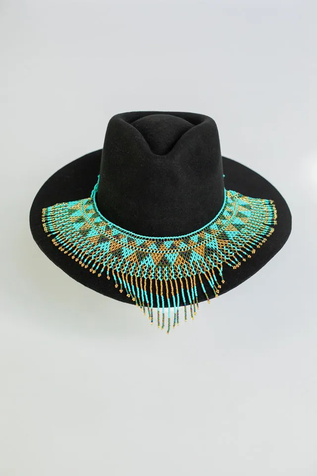 Turquoise Cascading Beaded Hat Necklace