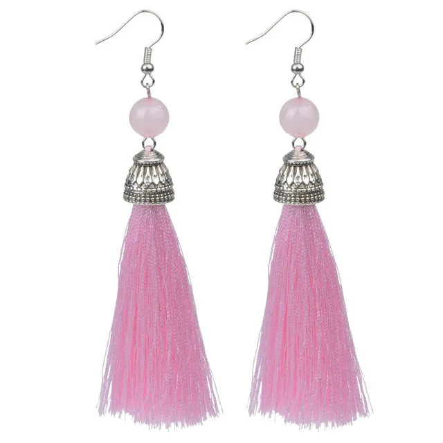 Vintage Fringe Tassel Earrings Luxury White Howlite Long Earring Dangle Natural Stone Drop Earrings Bohemian Boho For Women