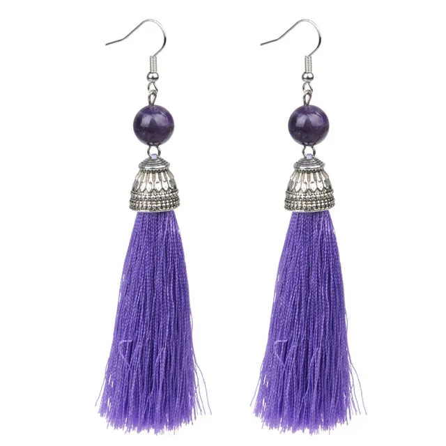 Vintage Fringe Tassel Earrings Luxury White Howlite Long Earring Dangle Natural Stone Drop Earrings Bohemian Boho For Women