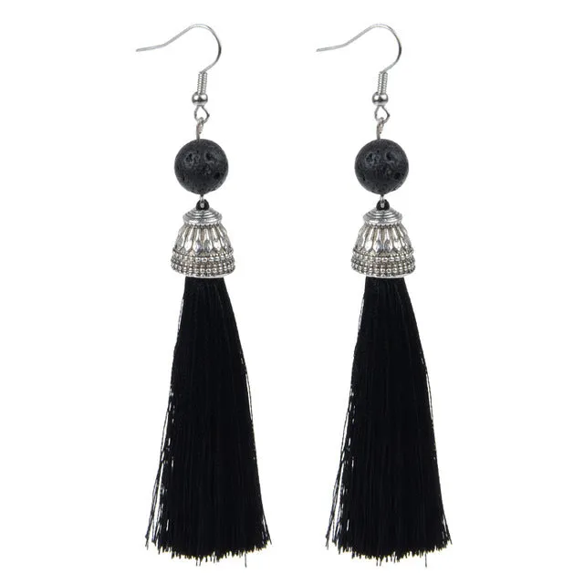 Vintage Fringe Tassel Earrings Luxury White Howlite Long Earring Dangle Natural Stone Drop Earrings Bohemian Boho For Women