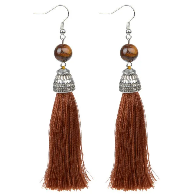 Vintage Fringe Tassel Earrings Luxury White Howlite Long Earring Dangle Natural Stone Drop Earrings Bohemian Boho For Women