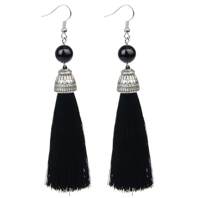 Vintage Fringe Tassel Earrings Luxury White Howlite Long Earring Dangle Natural Stone Drop Earrings Bohemian Boho For Women