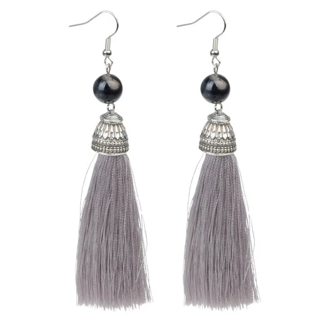 Vintage Fringe Tassel Earrings Luxury White Howlite Long Earring Dangle Natural Stone Drop Earrings Bohemian Boho For Women