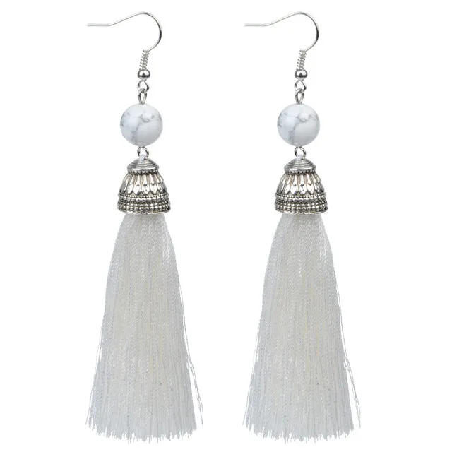 Vintage Fringe Tassel Earrings Luxury White Howlite Long Earring Dangle Natural Stone Drop Earrings Bohemian Boho For Women