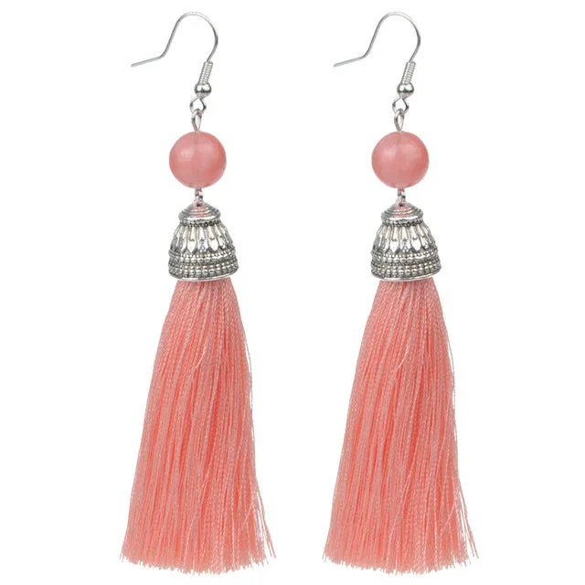 Vintage Fringe Tassel Earrings Luxury White Howlite Long Earring Dangle Natural Stone Drop Earrings Bohemian Boho For Women