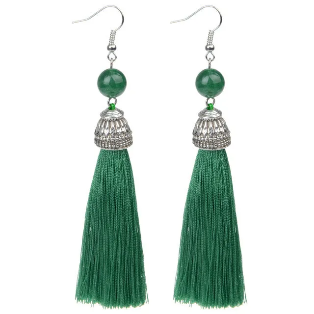 Vintage Fringe Tassel Earrings Luxury White Howlite Long Earring Dangle Natural Stone Drop Earrings Bohemian Boho For Women