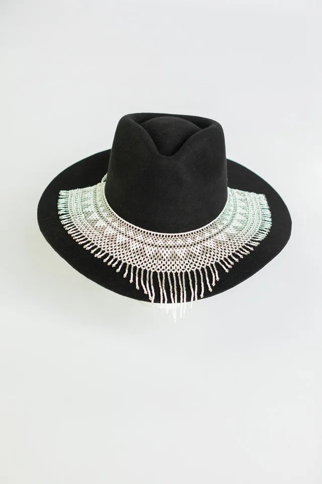 White Cascading Beaded Hat Necklace