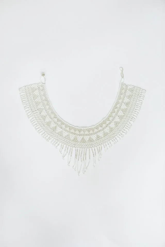 White Cascading Beaded Hat Necklace