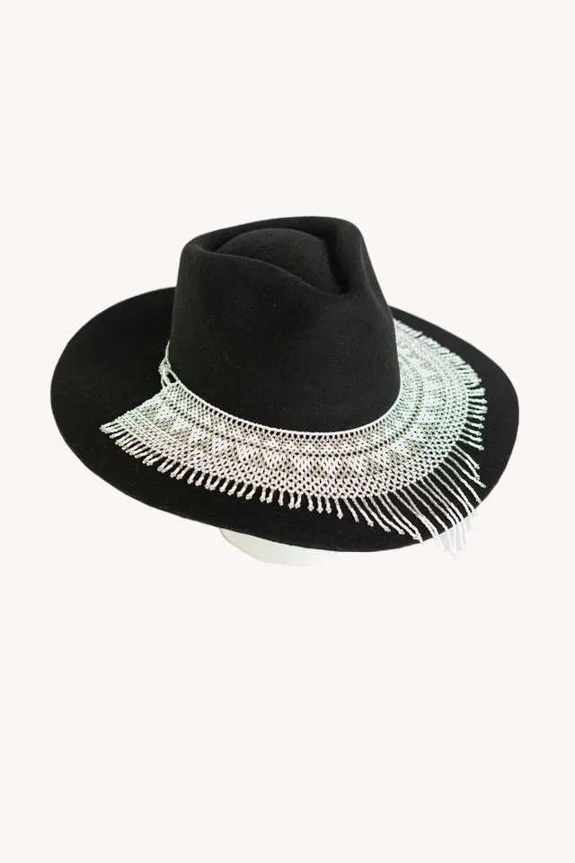 White Cascading Beaded Hat Necklace